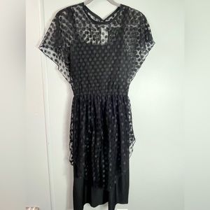 Vintage Mary-Martin Black Lace Dress with Black Polka Dots Size 14